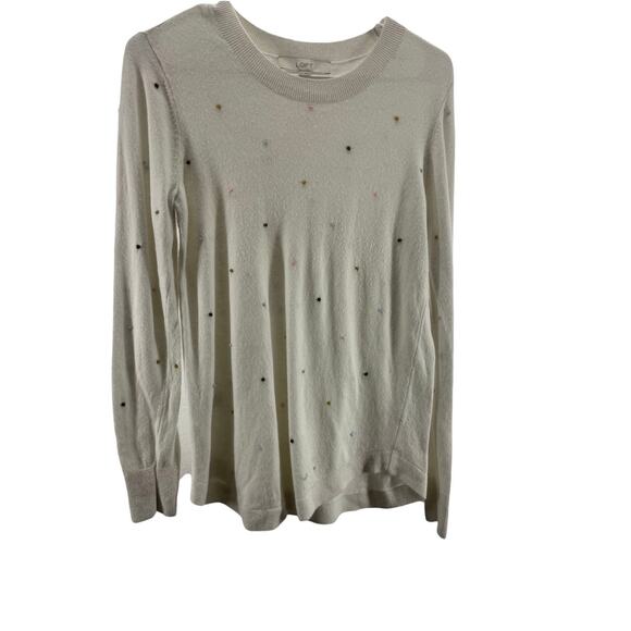 Ann Taylor LOFT White Polka Dot Pullover Sweater Women's Size Small - Picture 1 of 9